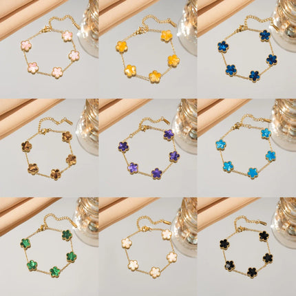 Adjustable Stainless Steel Lucky Five-Petal Flower Bracelet For Woman Stylish Blossom Five-Leaf Exquisite Jewelry Gift Wholesale