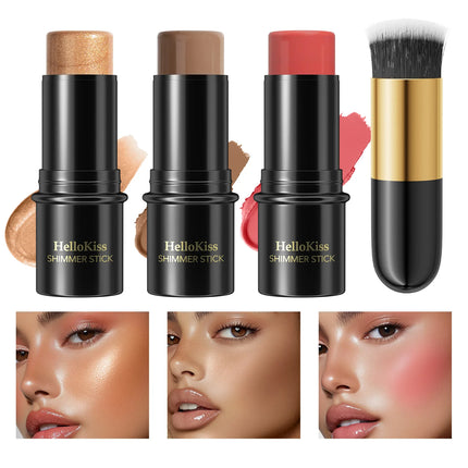 4pcs Concealer Stick Set with Brush Create a Lightweight Finishing Makeup Highlighter & Bronzer & Blush Sticks Brighten The Face