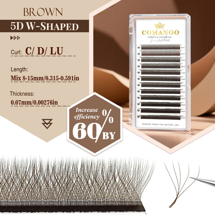 CoMango W Shaped 3D 4D 5D Automatic Flowering Brown Premade Fans Fake Eyelashes Extensions Cosmetics