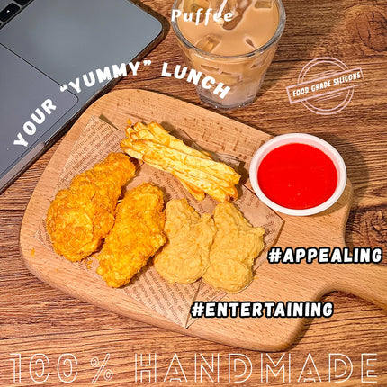 Crispy Chicken Combo Food-grade Silicone Squishy Toy, Handmade Taba Squishy, Soft Adhesive Slow Rebound, Crunch, Fries, Nuggets