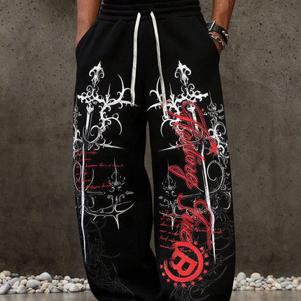2026 Summer New Hot Y2K Gothic Thorn Printed Pants Men Women Running Pants Retro Rock Straight Pants Fashion Street Casual