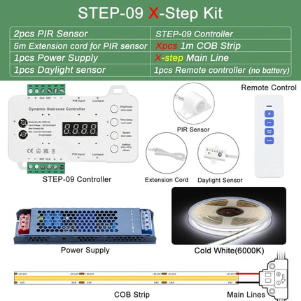 1-40 Steps LED Stair Light Motion Sensor Stairs Lighting With 2 PIR Sensor Staircase Lights COB LED Strip Stair Kit Step Light