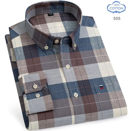 2026 New IN Shirt  Designer Clothes 100% Pure Cotton Oxford Shirts for Men Long Sleeve  Plaid Shirt Striped Male BusinessTartan
