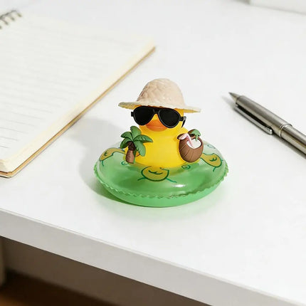 1pc Car Dashboard Ornaments Summer Yellow Duck Coconut Skateboard Hat Rubber Squeeze Duck Cute Car Decoration