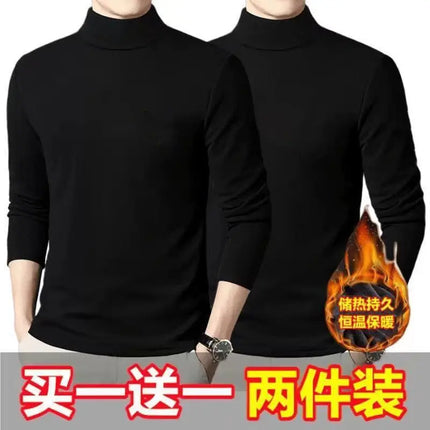 Thickened Inner Fleece-Lined Men's Polo/Turtle Neck Warm Long Sleeve Base Layer Top Autumn Winter Fashion Outwear T-Shirts