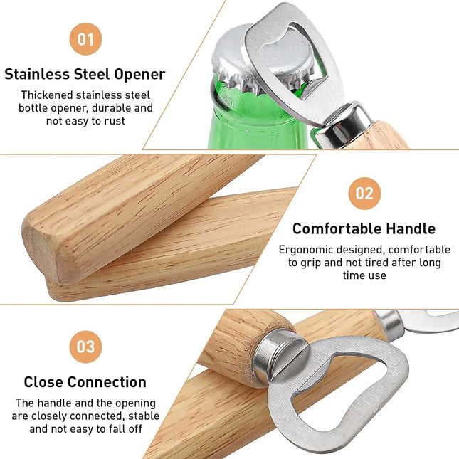 Wine Soda Glass Cap Opener Wooden Bottle Beer Can Opener Household Kitchen Bar Tools Home Handle Handheld Gadgets