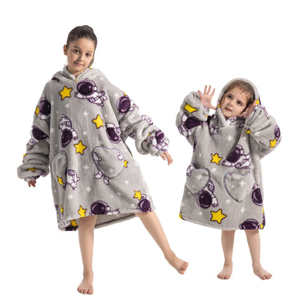 100-160CM Flannel Oversized Hoodie Teenager Girls Boys Pullovers Winter Sweatshirts for Kid Children's Clothing Wearable Blanket