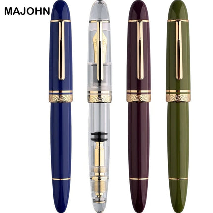 MAJOHN P140 Transparent Fountain Pen Sun Nib Metal Copper Piston Light Resin Body PK X159 9019 Stationery School Supplies