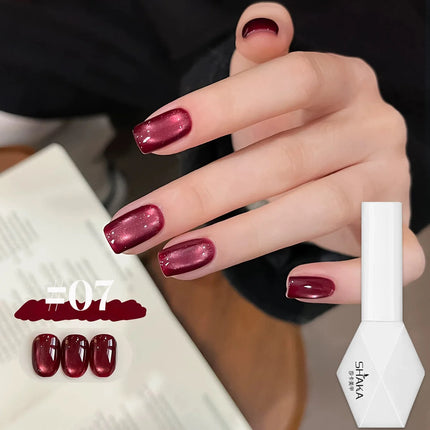 WS 10ML Red Wine Cat Magnetic Gel Nail Polish Glitter Semi Permanant Soak Off UV LED Gel Varnish For Manicure DIY Nail Supplies