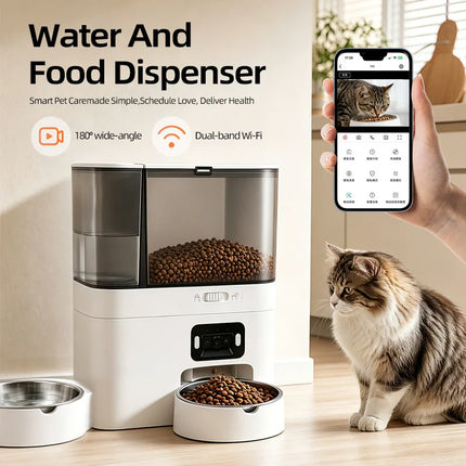 Large-capacity two-in-one smart pet feeder and water dispenser combination with dual-band WiFi camera APP  remote scheduled feed