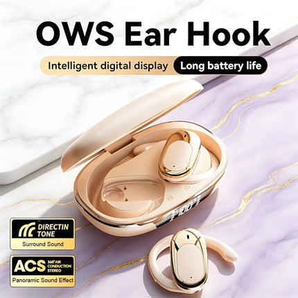Bluetooth Headsets Electroplated Ear Hook Wireless Sports Earphone HiFi Stereo Long Battery Life Digital Display Open Headphones