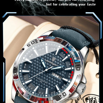 POEDAGAR Top Fashion High Quality Men's Watch Waterproof Luminous Date Week Watch for Men Leather Military Men's Quartz Wristwatch