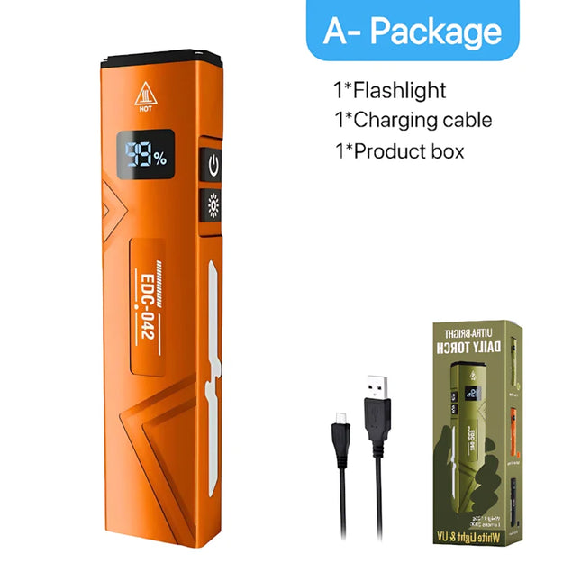 30W Dual-Light EDC Flashlight with UV 395nm, Type-C Rechargeable, Magnetic Base, IPX5 Waterproof, Multi-Mode Work Light for Camping & Outdoor