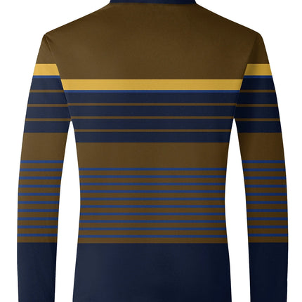 Men's long-sleeved striped polo shirt, men's high tie button, double-sided German velvet shirt for winter