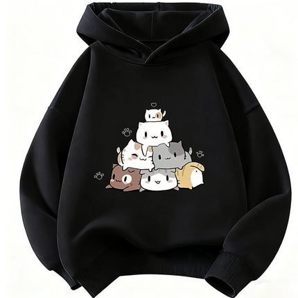 kawaii Meme Cat Children's Hoodie Sweatshirt Cute Harajuku Hoody for Boys Girls Autumn Winter Casual Hoodies