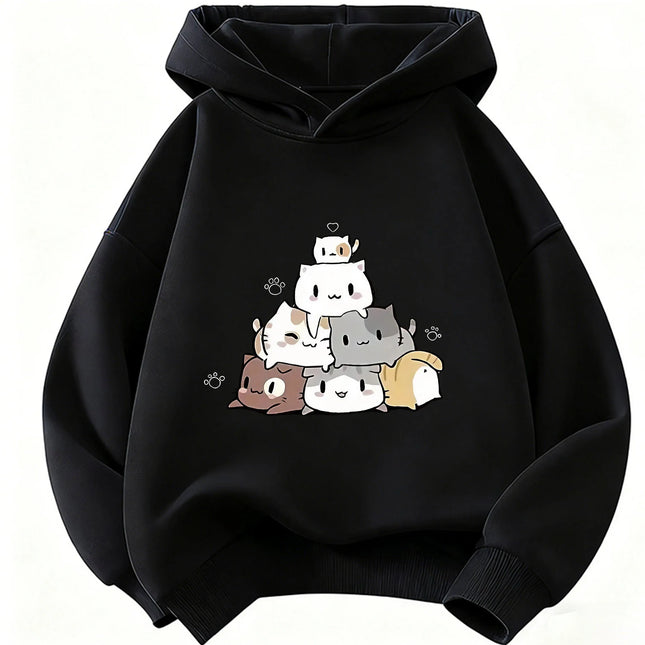 kawaii Meme Cat Children's Hoodie Sweatshirt Cute Harajuku Hoody for Boys Girls Autumn Winter Casual Hoodies