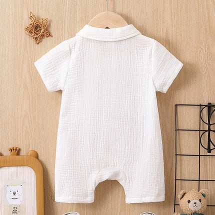 Summer Casual Comfort Soft Solid Color Simple Cotton Short Sleeve Romper Baby Girl Pocket Fashion Baby Boy Romper