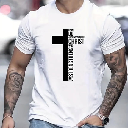 Men's Summer 100% Cotton Fashion Cross Graphic Printed Loose Large Casual Round Neck Short Sleeve T-shirt