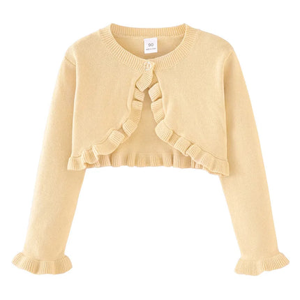 Girls Cardigan Sweater Spring And Autumn White Ruffles Fashion Sunscreen Clothing Cotton Sweater Girls Air Conditioning Shirts
