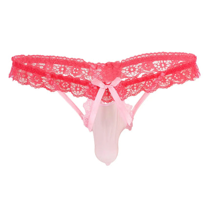 Gay Mens Sissy Lingerie Sexy Frilly Lace G-string T-back Bulge Pouch Thongs Underwear Exotic Sex Briefs Crossdress Panties