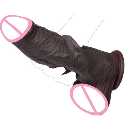 Realistic Silicone Dildo Black Soft Penis Sliding Foreskin Cock Male Genitals Vaginal Masturbation Suction Cup Dick Anal Sex Toy