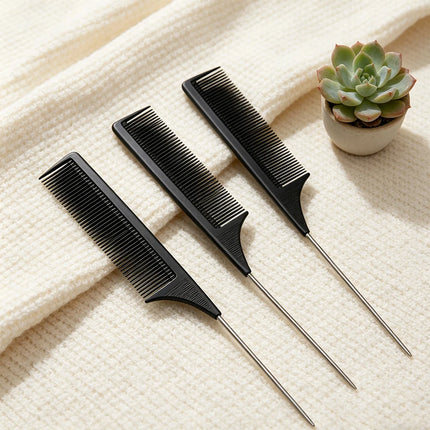 Professional Stainless Steel Hair Tail Comb Salon Cut Styling Tool with Fine Teeth Hair Care Barber Accessory