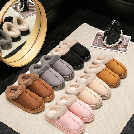 New Fluffy Men's Slippers Winter with Thick Sole for Indoor Anti-Slip and Warmth at Home with Fur Lining for Couples