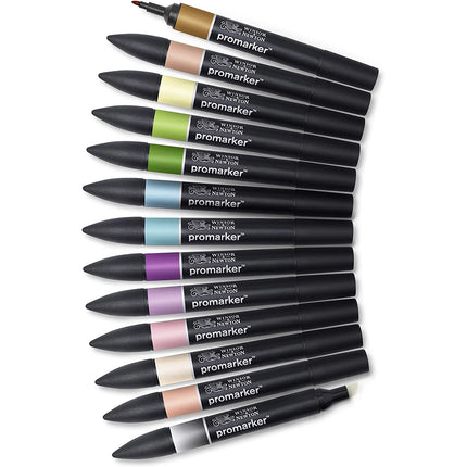WINSOR&NEWTON Professional Promarker Pen 6/12 Colors Double-side(round toe and oblique) Drawing Design Marker Pen