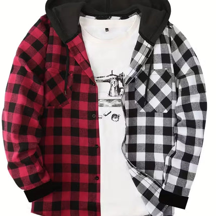 New Men Hooded Plaid Shirt Men Clothes Fashion Big Pocket Design Spring Autumn Long Sleeve Casual Shirt Tops