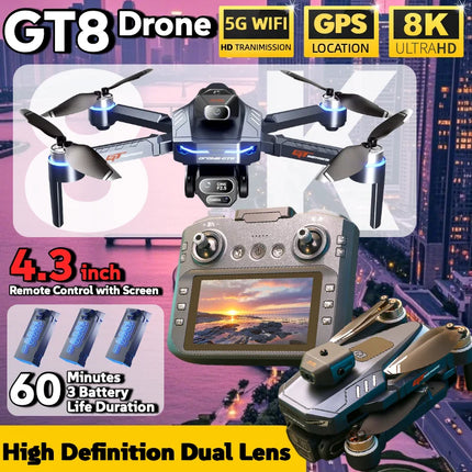 For Genuin GT8 Drone 8K Professional Dual Camera GPS FPV Brushless Motor Optical Flow Hovering Folding Quadcopter 4K RC Dron Toy
