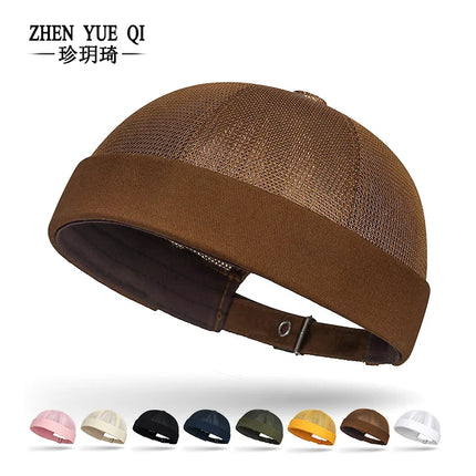 Summer Brimless Melon Skin Hat with Adjustable Hip Hop Men's and Women's Ruff Landlord Hat, Simple Breathable Mesh Tang Hat