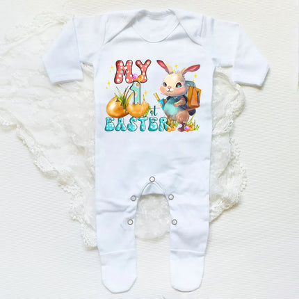 My First Easter Bunny Printed Baby Babygrow Sleepsuit Bodysuit Newborn Coming Home Hospital Outfit Infant Easter Party Romper
