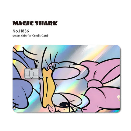 Magic Shark Mickey Minnie Stitch Donald Duck Bear Princess Holographic Film Shinny Laser Skin Sticker for Debit Credit Card