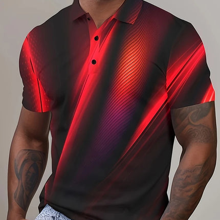 Multi-color stripes Pattern Men's Polo Shirt Business Casual Vacation Short Sleeve Polo Shirt Formal Button Down Lapel T-Shirt