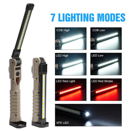 Folding COB Work Light LED Flashlight with Built-in Battery Lamp Torch Emergency Car repair Lamp Red SOS Strobe Camping lantern