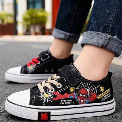 Children Canvas Casual Shoes Boys Cartoon Running Sneakers Spring Fashion Teenager Kid Black Red Red Shoes Size 26-37