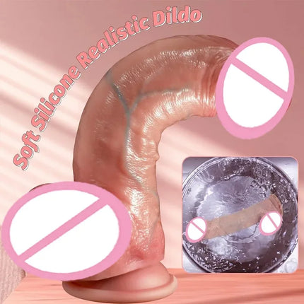 Realistic Curved Simulation Dildo Thick with Strong Suction Realistic G-spot Hands-free Soft Suitable for Men and Women Couples