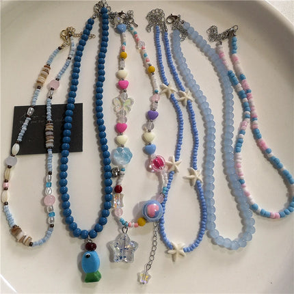 Bohemian Cute Ceramic Fish Acrylic Star Pendant Bead Choker Necklace Beach Summer Charm Y2K Neck Accessories Jewelry For Women