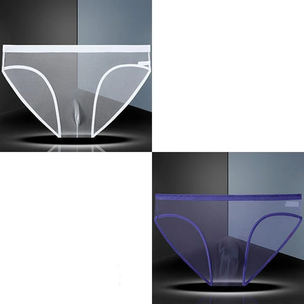 1-2 Pcs Sexy Full Transparent Men's Mesh Underwear Ultra-thin Breathable Ice Silk Seamless Briefs Erotic Male Underpants