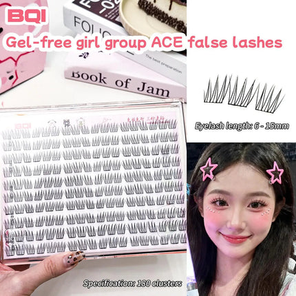 BQI Large-Capacity Glue-Free False Eyelashes Natural Curled Segmented Self-Adhesive Eyelashes No Glue Require Easy to Wear