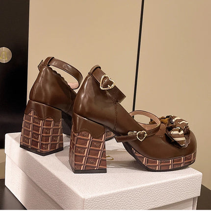 Design Style Butterfly-knot Women Lolita Pumps Shoes Fashion Ladies Platform Thick Heel Dress Leather Mary Jane Shoes