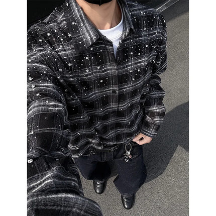 Starry Shirt Men Fashion 2026 New Long Sleeve Shirts Grid Loose Stage Performance Costumes High Quality Star Shirt