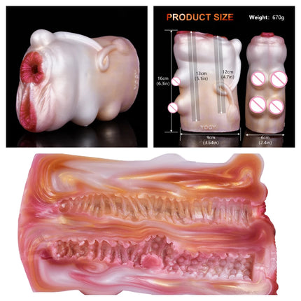 Silicone Monster Male Masturbator Daul Channel Anal Onahole Pussy Realistic Vaginal Textured Channel Stroker AdultSexToy For Man