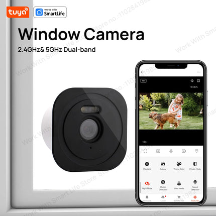 3MP 2K Tuya Window Camera,2.4GHz & 5GHz WiFi Indoor Cameras for Home Security W/Color Night Vision,Person Motion Detection,Easy