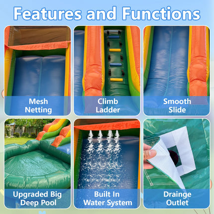 21ft Portable Jungle Water Slide for Kids Thickened Commercial PVC Inflatable Play Center Outdoor Backyard Lawn Summer Swimming Pool Birthday Party (without Blower)