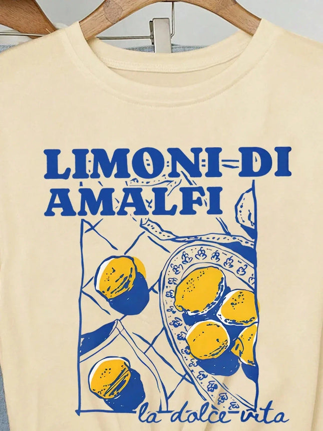 Limoni Di Amalfi Lemon Graphic Women New Trend Collection T-Shirt Crew Neck Lettering Spring Summer Fashion