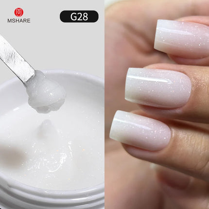 MSHARE 50g Shimmer Pink White Acrylic Gel TPO Free Glitter Shiny Extension Acryl Hard Gel Nails Sculpting Construction