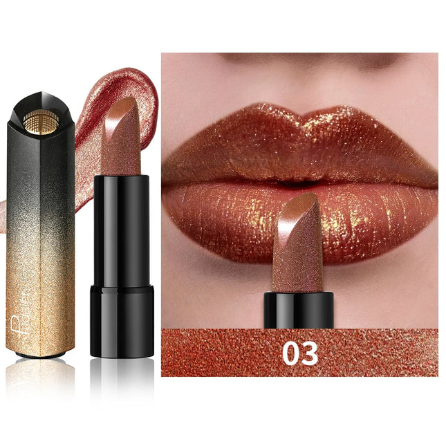 Metallic Shimmer Lipstick, Pearly Glitter Shine, Creamy Smooth Texture, High Pigment Party Makeup
