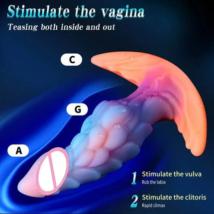 Fluorescent Monster Dildo Anal Plug Wearable Soft Liquid Silicone Dual Channel Stimulation For Men Women Couples Adult Sex Toys