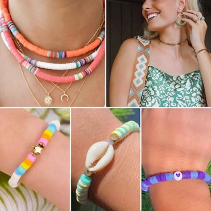 6000 Clay Beads Bracelet Making Kit, 24 Colors Flat Preppy Beads for Friendship Bracelets, Polymer Clay Bead with Charms for Je